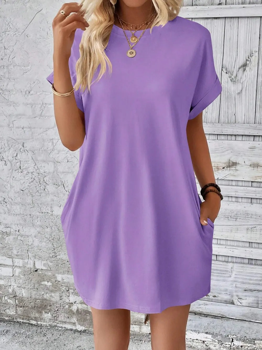 Round Neck Short Sleeve Mini Dress (17)