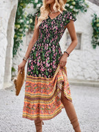 Printed Round Neck Cap Sleeve Dress (14)