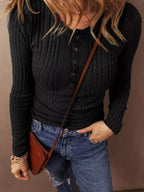 Full Size Ribbed Knit Button-front Long Sleeve Top Plus (3)