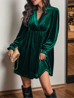 Ruched Surplice Long Sleeve Mini Dress (9)