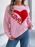 Love Heart Round Neck Dropped Shoulder Sweater (3)