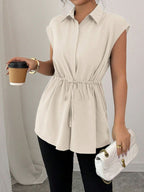 Drawstring Waist Cap Sleeve Shirt (3)