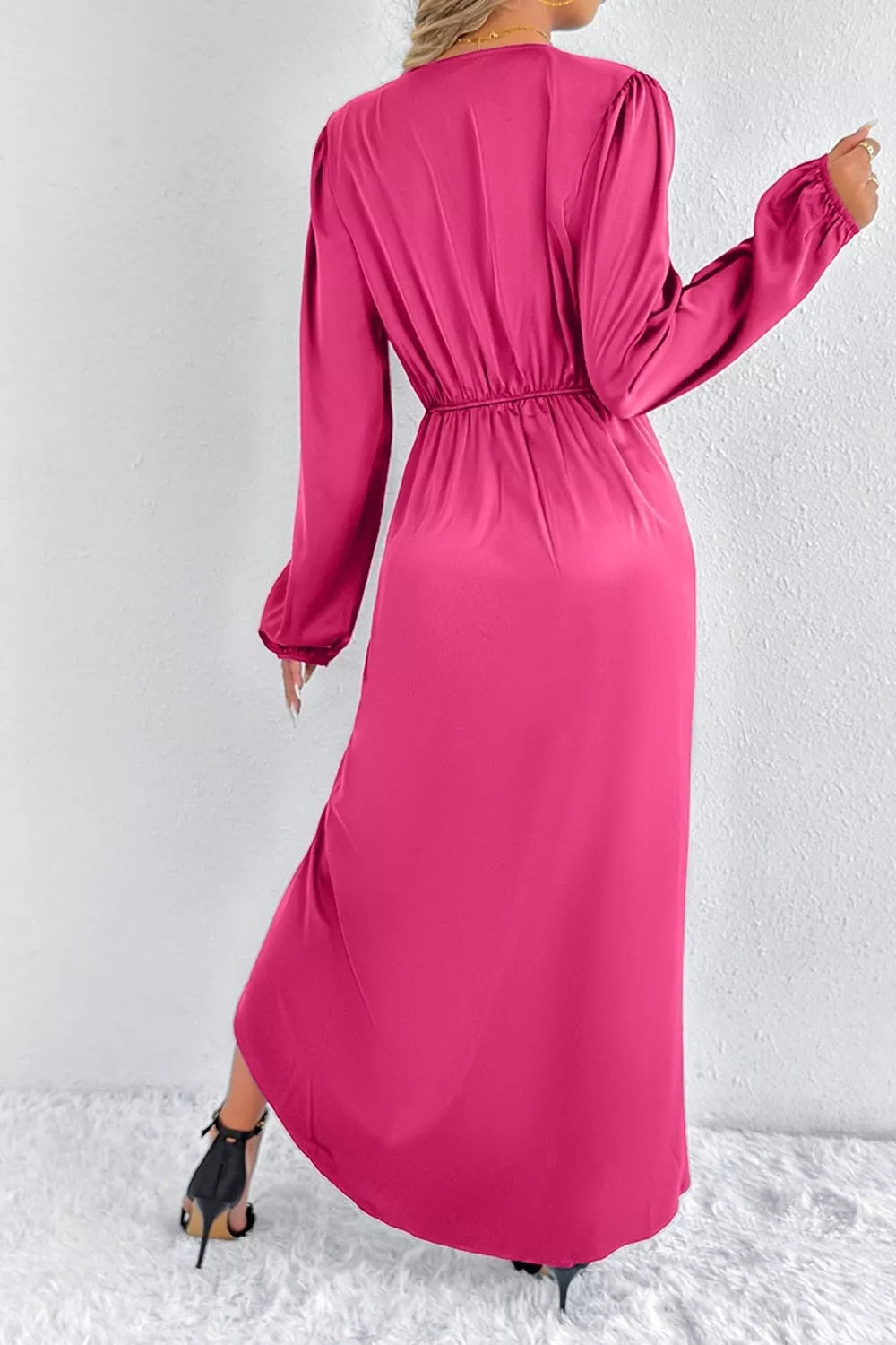 Satin Balloon Sleeve Midi Dress (12)