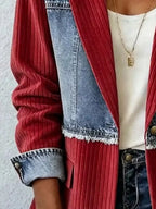 Full Size Patchwork Denim Ribbed Blazer Plus (14)