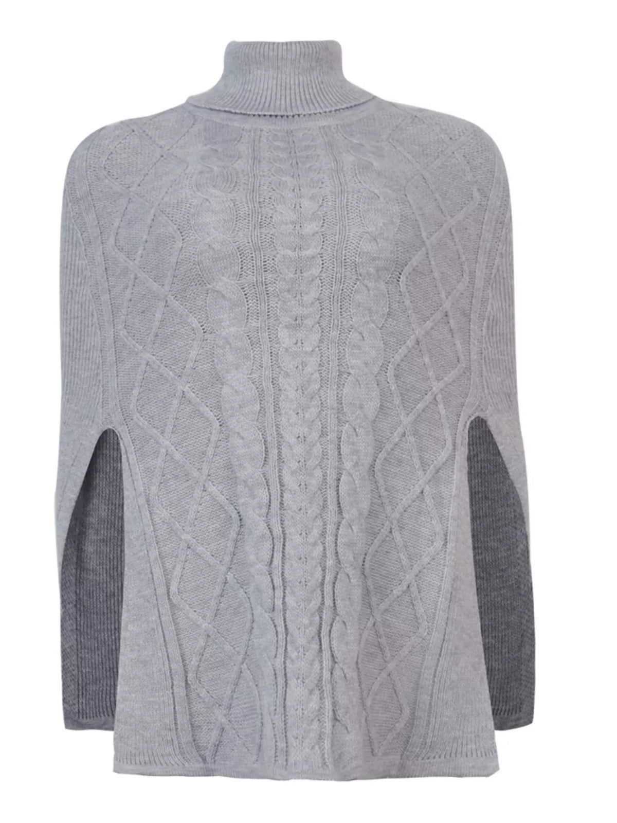 Chunky Cable Knit Turtleneck Poncho Cover Up (5)