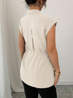 Drawstring Waist Cap Sleeve Shirt (6)