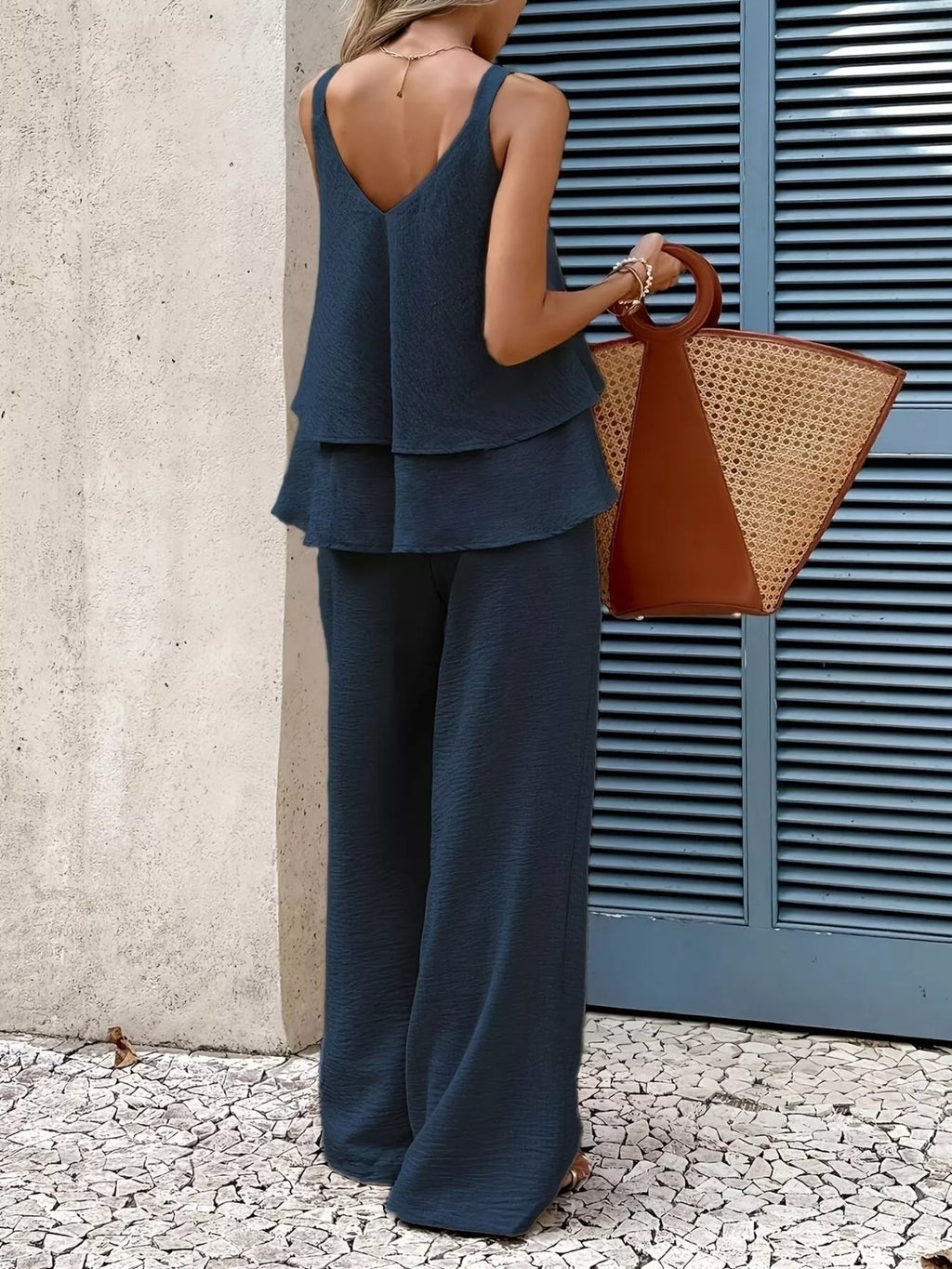 V-neck Top Wide-leg Pants Set (12)
