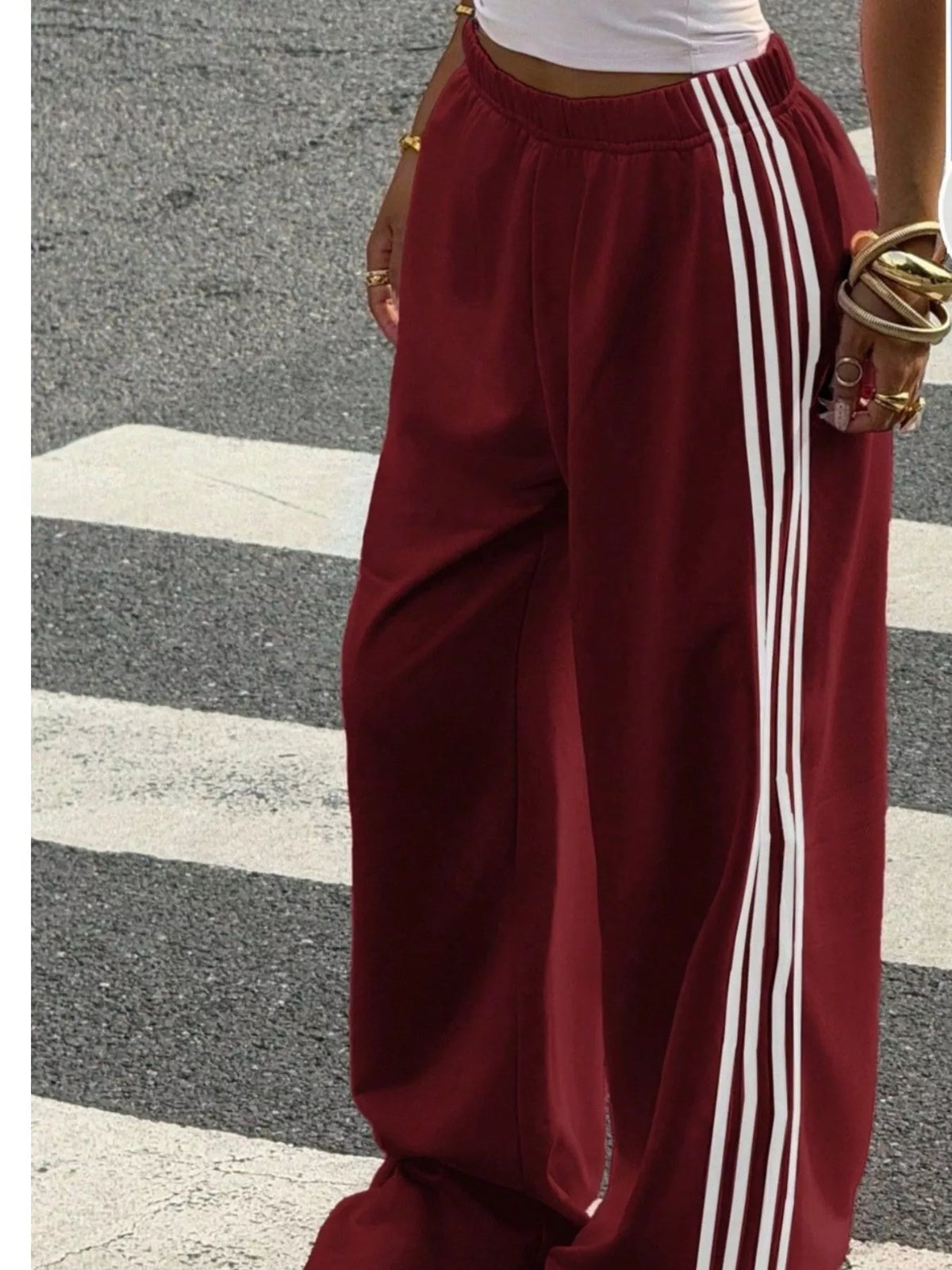 High-waisted Wide-leg Track Pants Side Stripes (15)