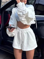 Zip Up Drawstring Outerwear Shorts Set (2)