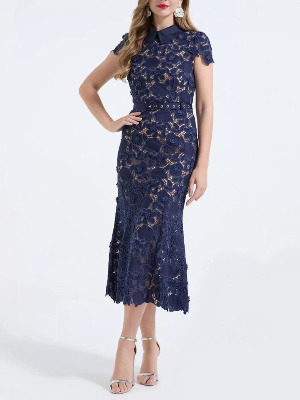 Floral Lace Short Sleeve Midi Dress (10)