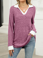 Ribbed Knit Long Sleeve T-shirt (35)