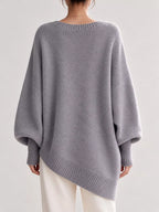 Full Size V-neck Oversized Batwing Sleeve Sweater Plus (44)