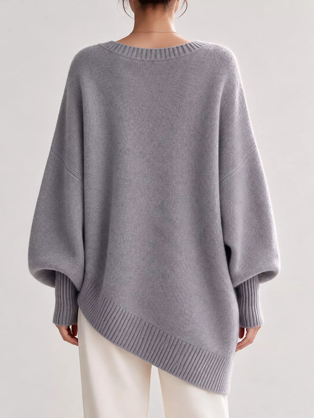 Full Size V-neck Oversized Batwing Sleeve Sweater Plus (44)