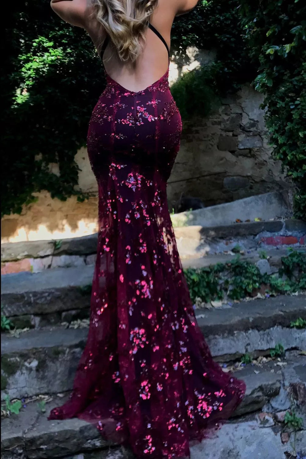 Full Size Sequin Tie Back V-neck Maxi Dress Plus (15)