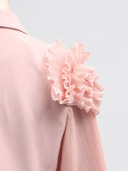Frill Lapel Collar Top Pleated Skirt Set (11)