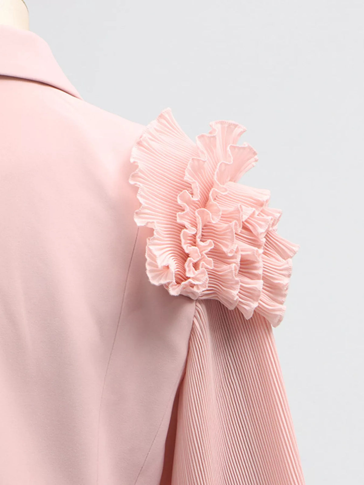Frill Lapel Collar Top Pleated Skirt Set (11)
