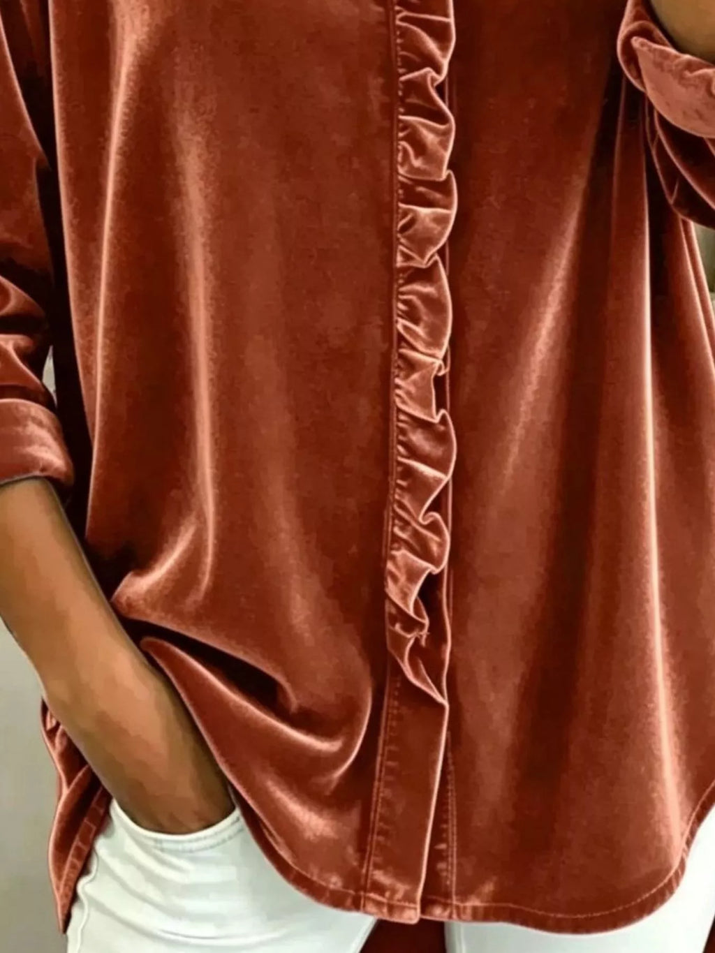 Velvet Frill V-neck Blouse (6)