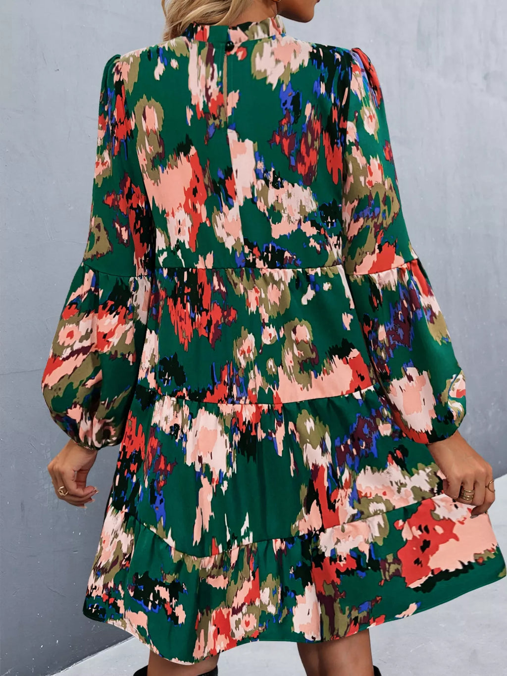 Printed Balloon Sleeve Mini Dress (9)