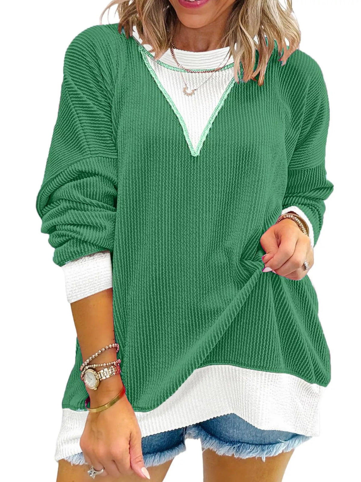 Two-tone Ribbed Knit Sweatshirt (16)