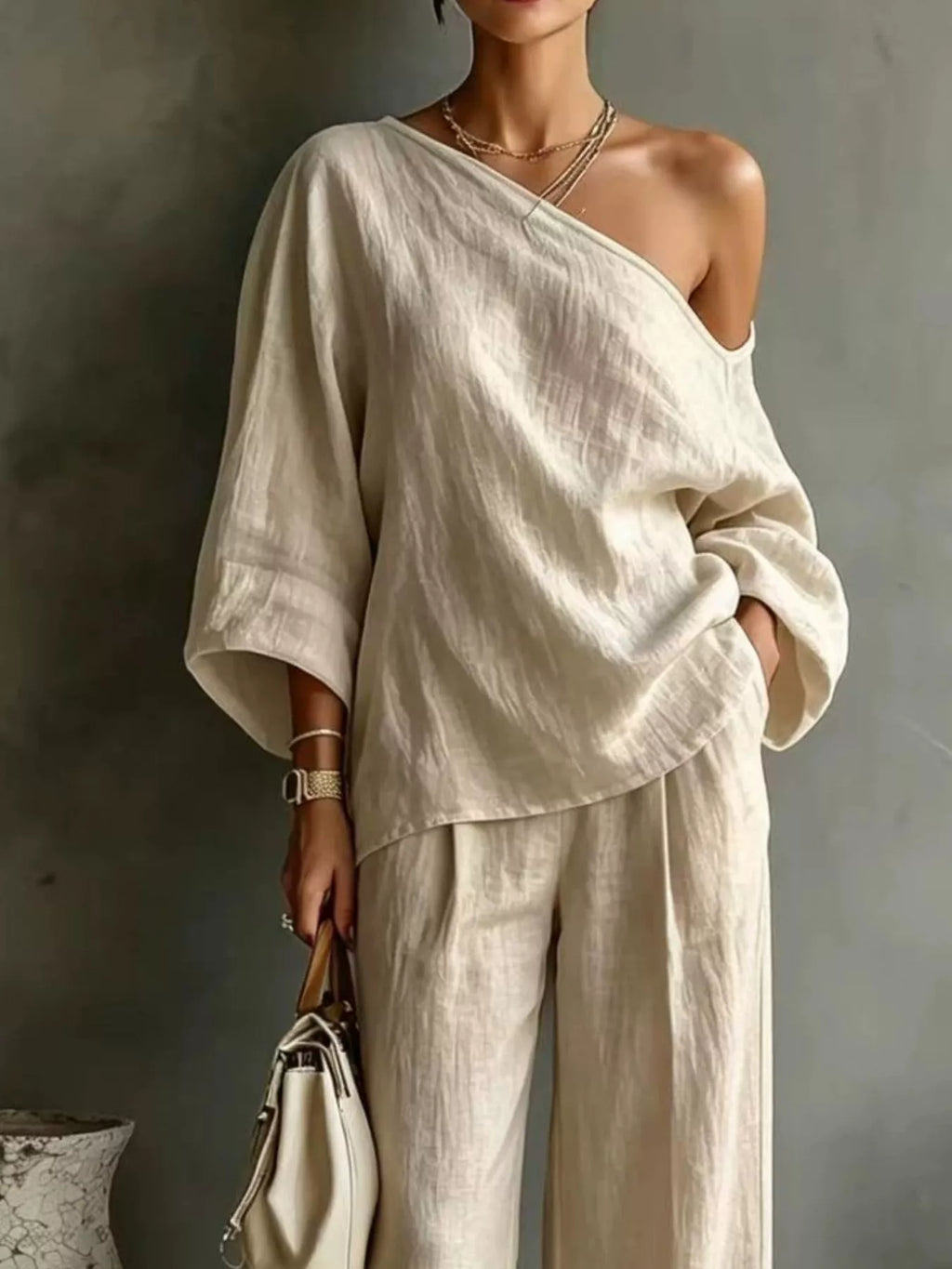 One Shoulder Top Wide Leg Pants Set (6)