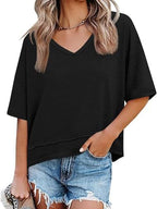 V-neck Relaxed Fit Solid Color T-shirt (6)