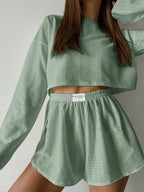 Eyelet Round Neck Top Shorts Set (8)