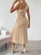 Side Slit Cutout Single Shoulder Dress (11)