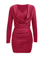 Draped V-neck Long Sleeve Bodycon Mini Dress (8)