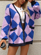 Checkered Dropped Shoulder Long Sleeve Cardigan (3)