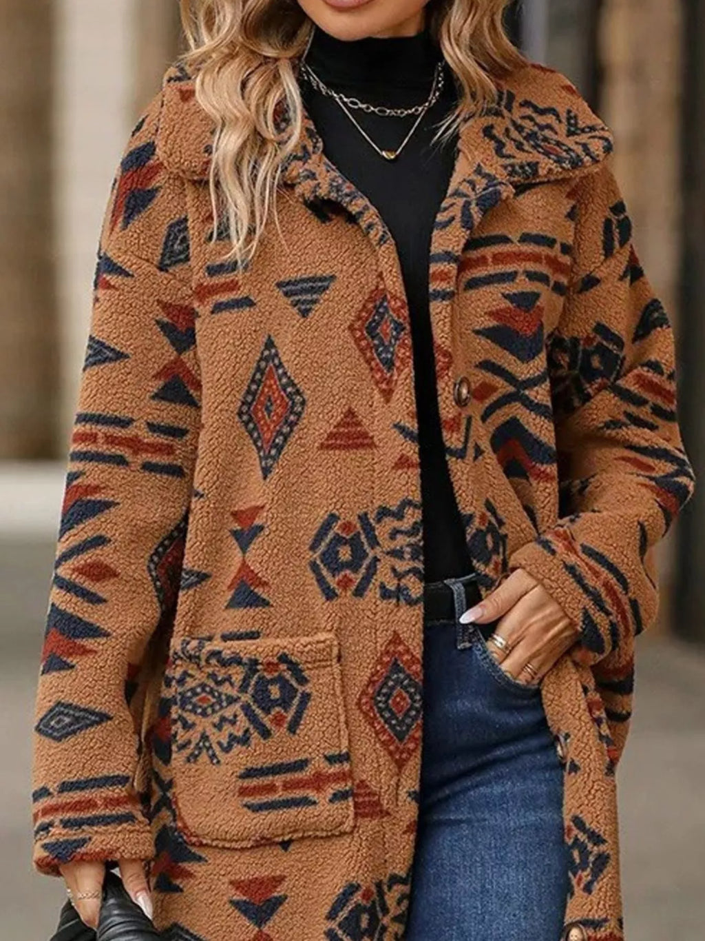 Geometric Button Up Longline Coat (7)