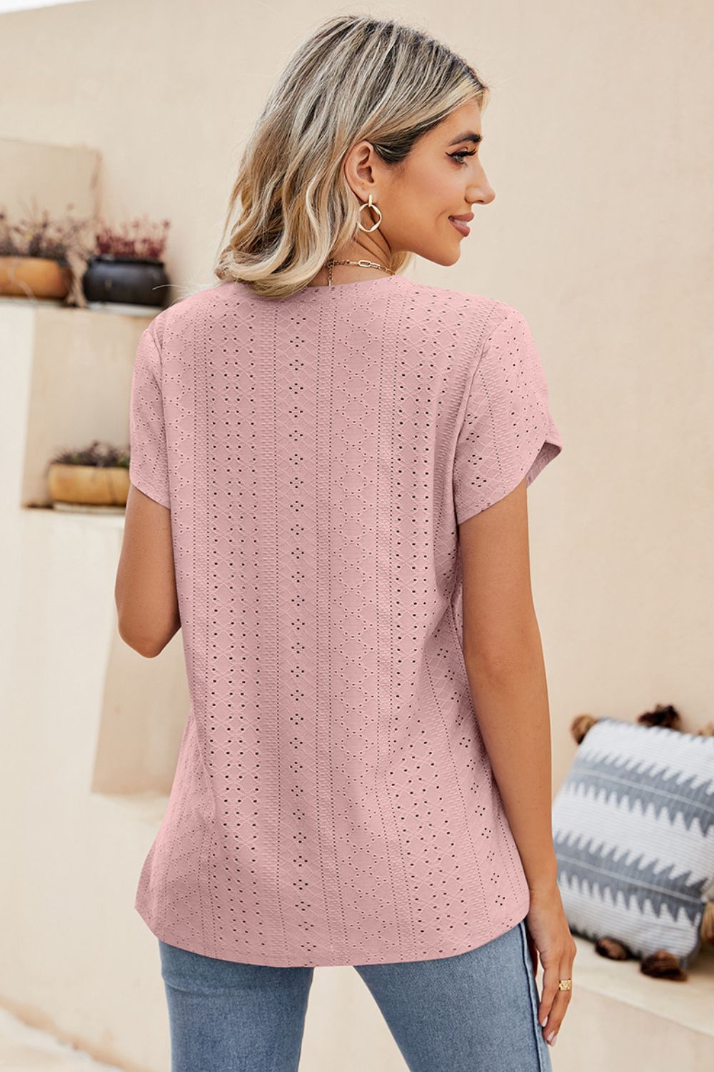 Eyelet Petal Sleeve V-neck Knit Top (18)