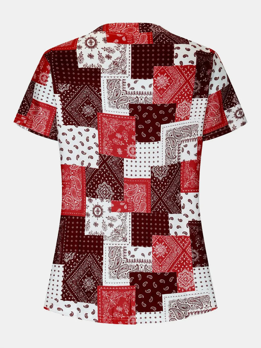 Printed Notched Short Sleeve Blouse (2)