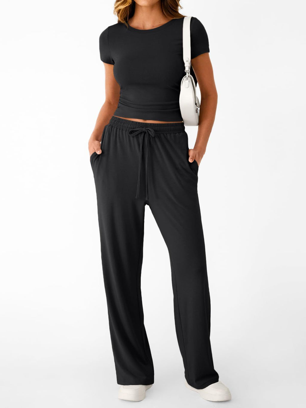 Round Neck Short Sleeve Tee Pants Set (7)