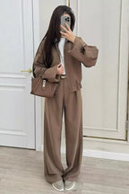 Zip-up Jacket Wide-leg Pants Set
