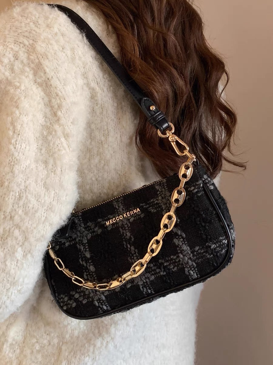 One-shoulder Crossbody Smoky Plaid Underarm Bag photo 1