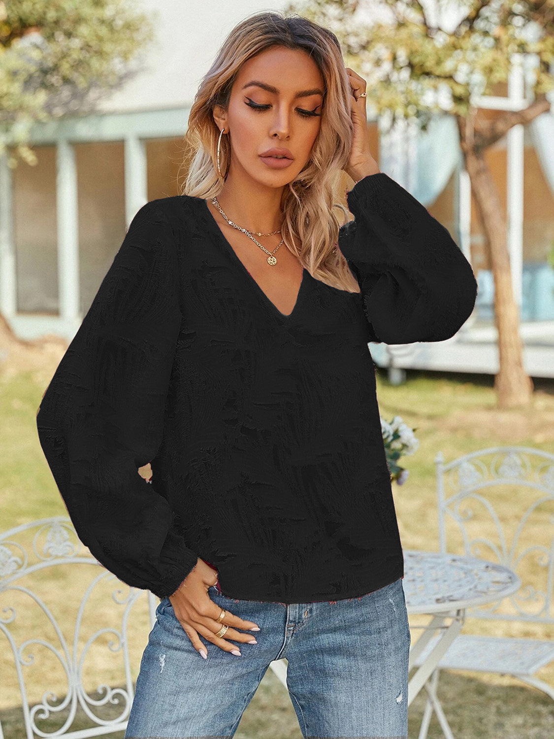 V-neck Long Sleeve Blouse (10)