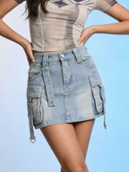 Washed Cargo Denim Skirt (2)