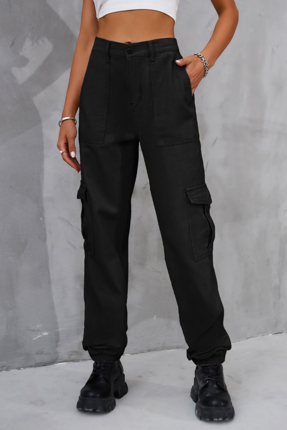 Buttoned High Waist Jeans Pockets (10)