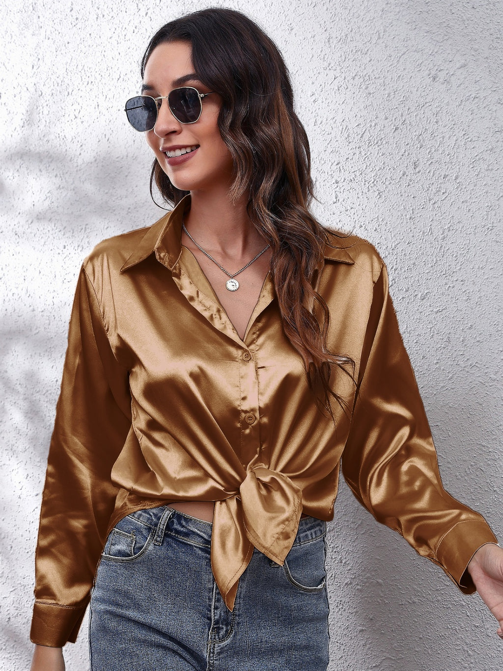 Collared Neck Buttoned Long Sleeve Shirt (4)
