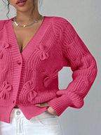 Bow Cable Knit V-neck Cardigan (8)
