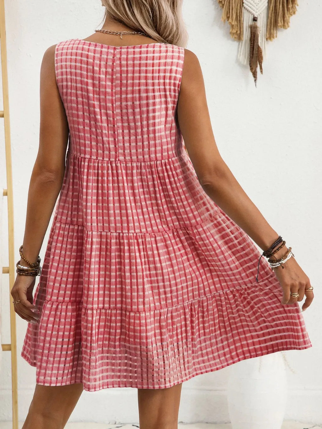 Plaid Round Neck Sleeveless Mini Dress (15)