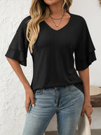 V-neck Ruffle Half Sleeve Top (15)
