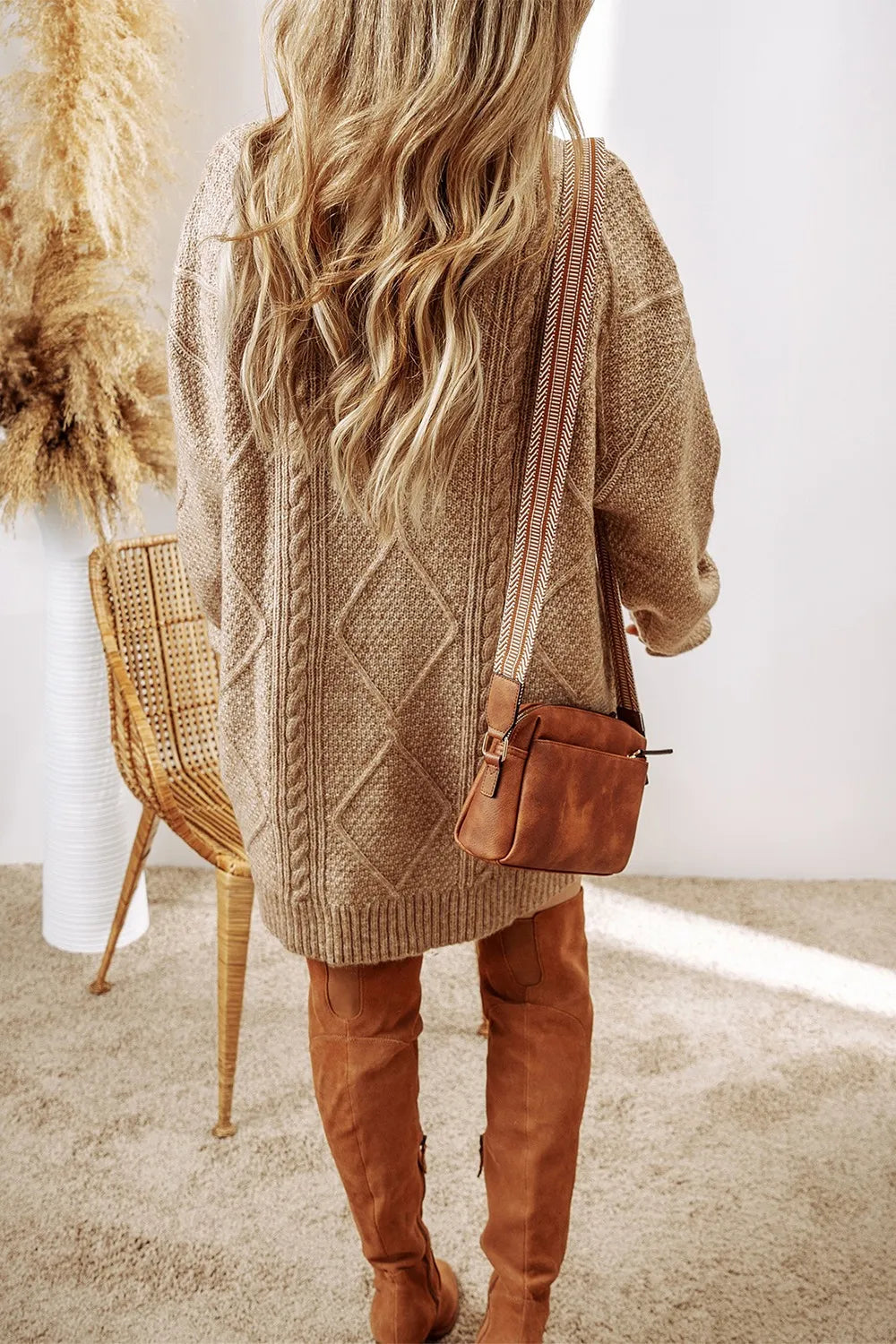 Cable-knit Round Neck Sweater Dress (12)