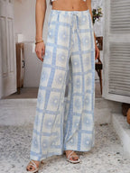 Drawstring Printed Wide Leg Pants (31)