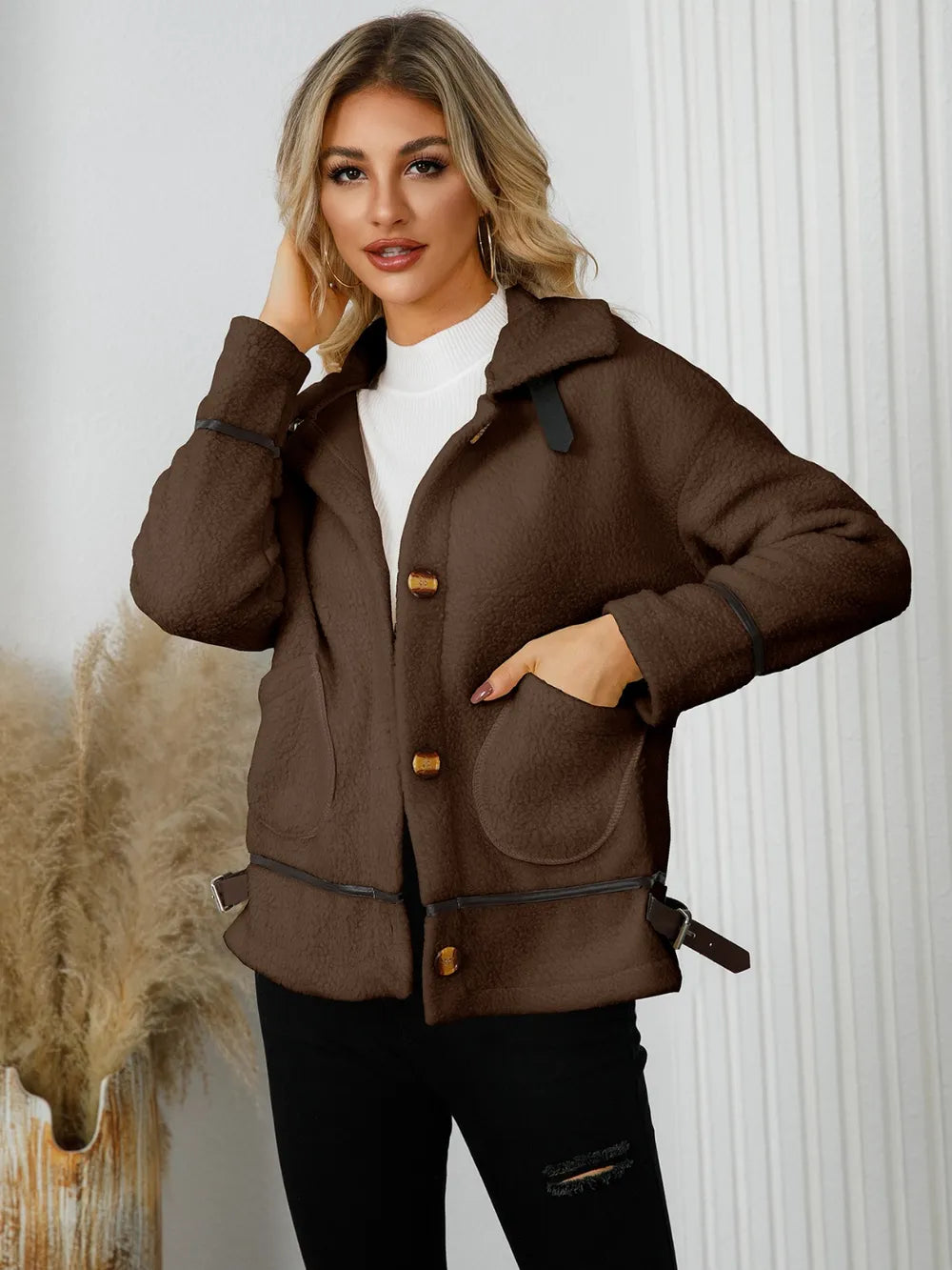 Pocketed Button Down Collared Neck Jacket (16)