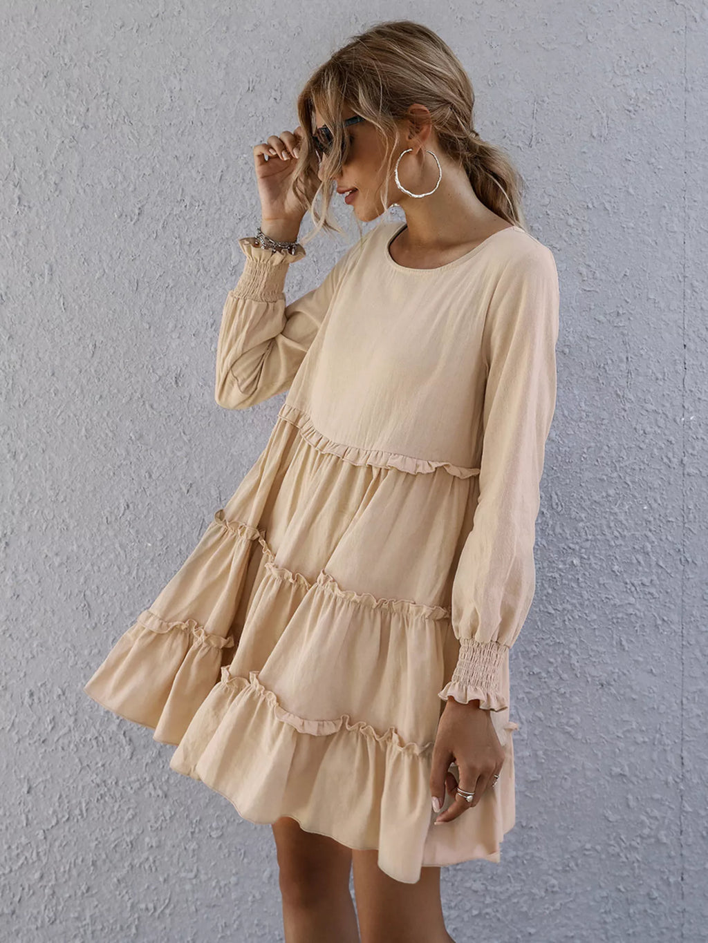 Ruffle Tiered Long Sleeve Mini Dress (5)