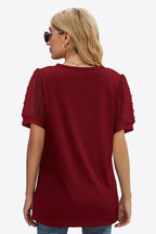 Swiss Dot Puff Sleeve V-neck Tee (32)
