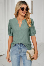 Eyelet Notched Short Sleeve T-shirt (20)