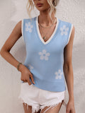 Floral Contrast Ribbed Trim Sweater Vest (8)