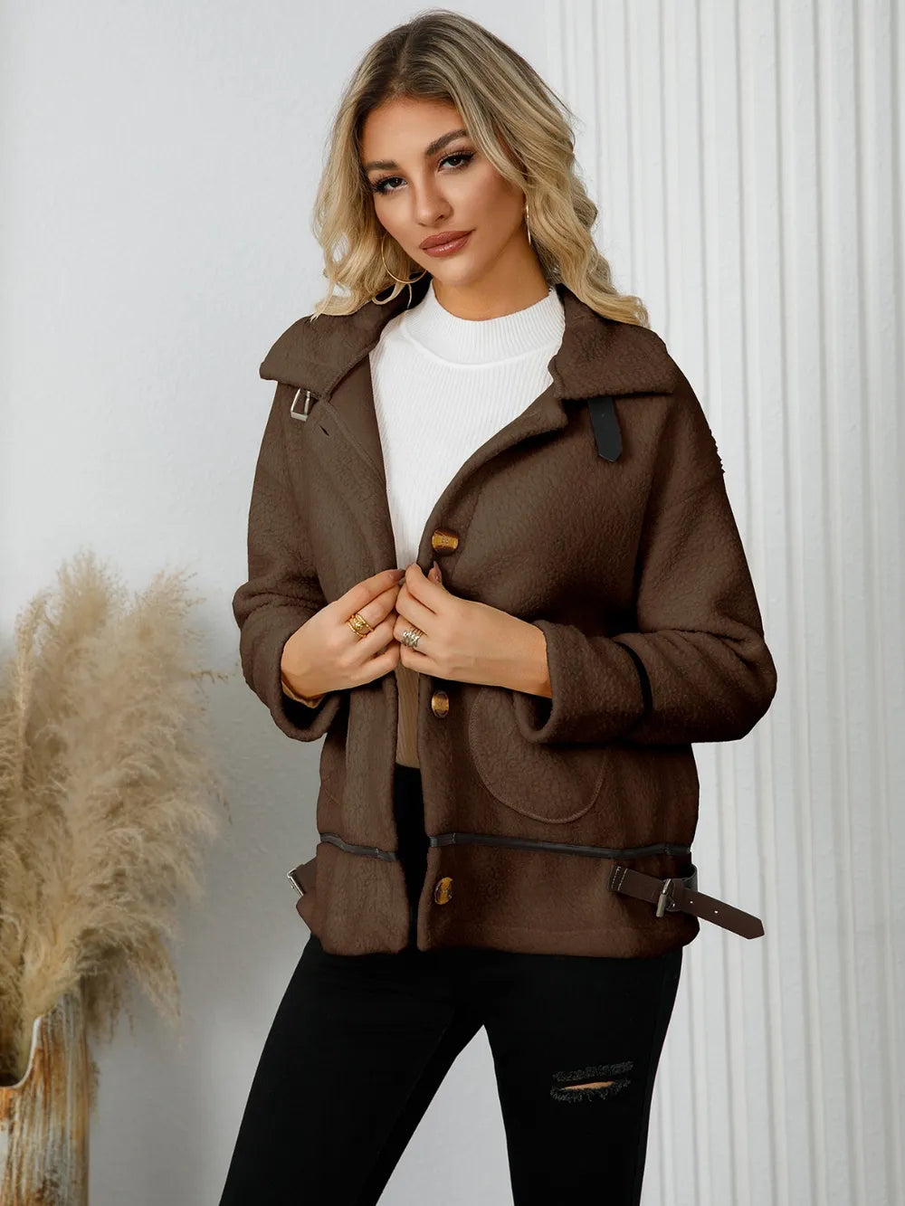 Pocketed Button Down Collared Neck Jacket (15)